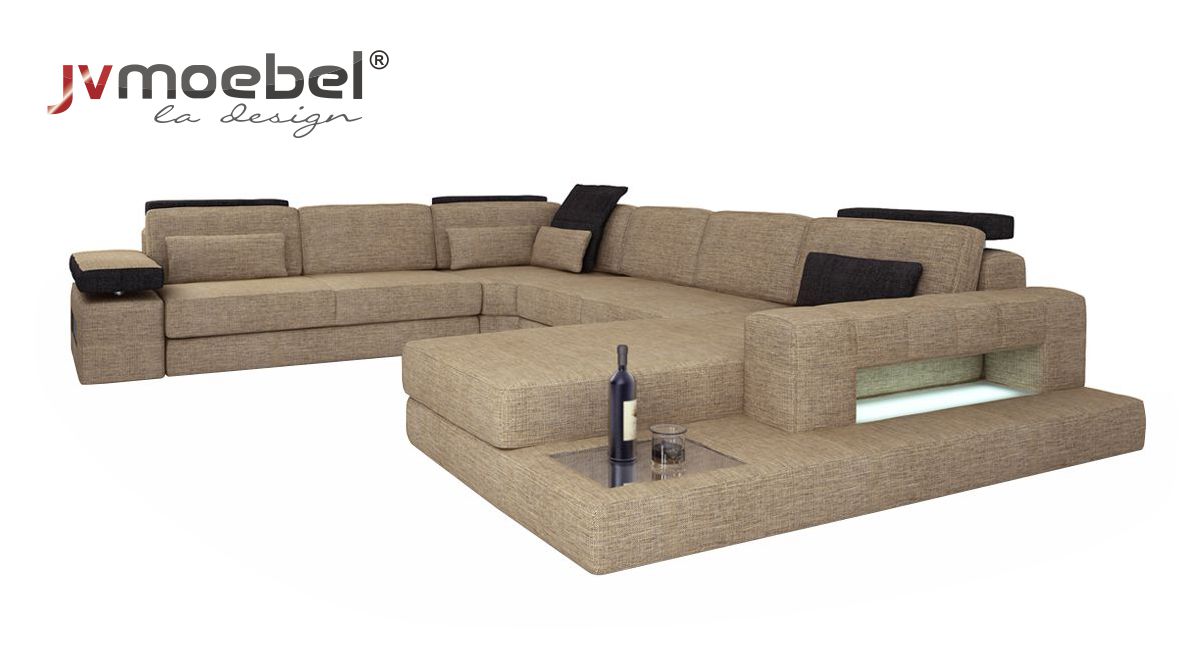 Wohnlandschaft Ecksofa Sofa Couch Sofa U Form Samt Stoff Sitz Designer Neu