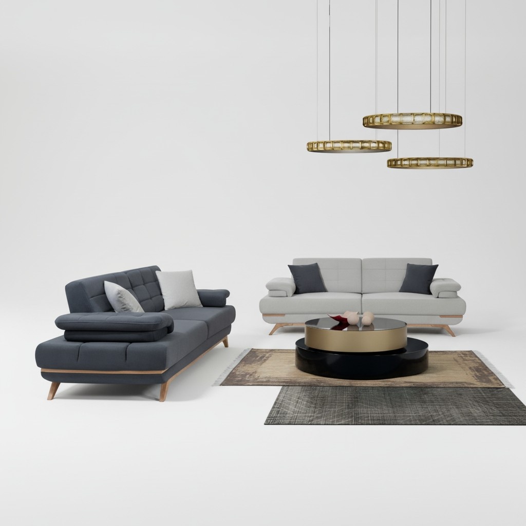 Verstellbares Big Sofa Set Grau Blau Polster Garnitur Couch Wohnzimmer 3+3