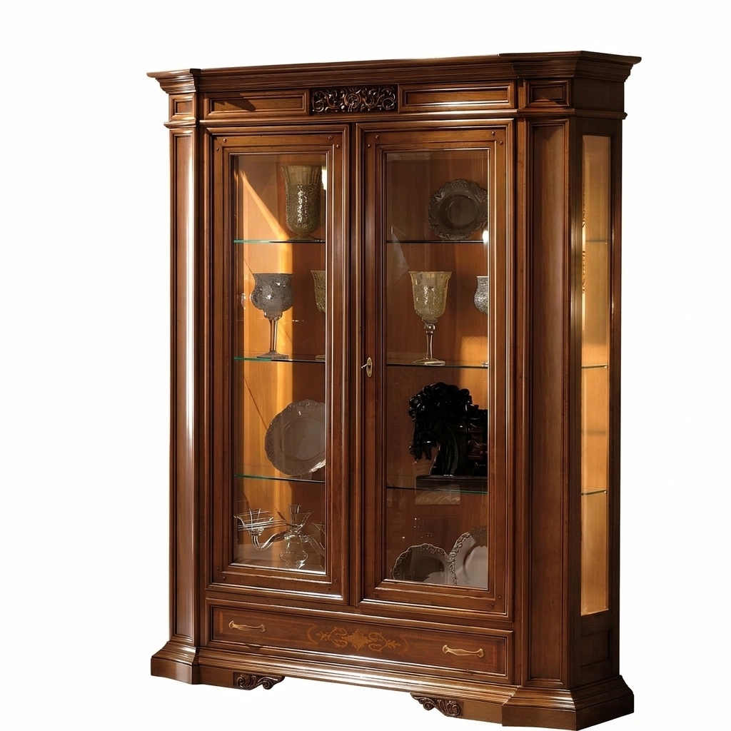 Vitrine Anrichte Vitrinen Luxus Glas Schrank Schranke Braun Holz Design Möbel