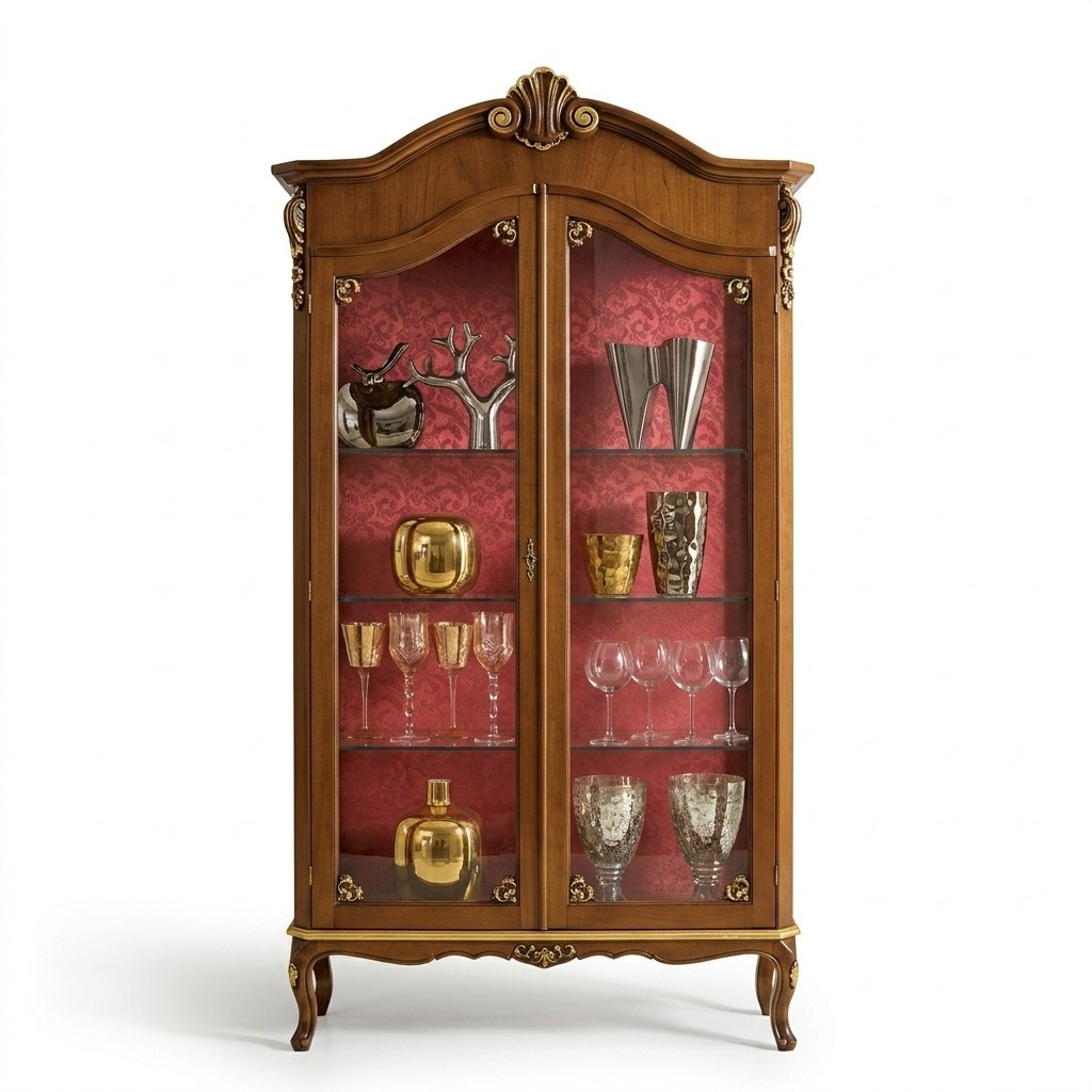 Vitrine Holz Möbel Glas Schrank Braun Vitrinen Wohnzimmer Anrichte Neu
