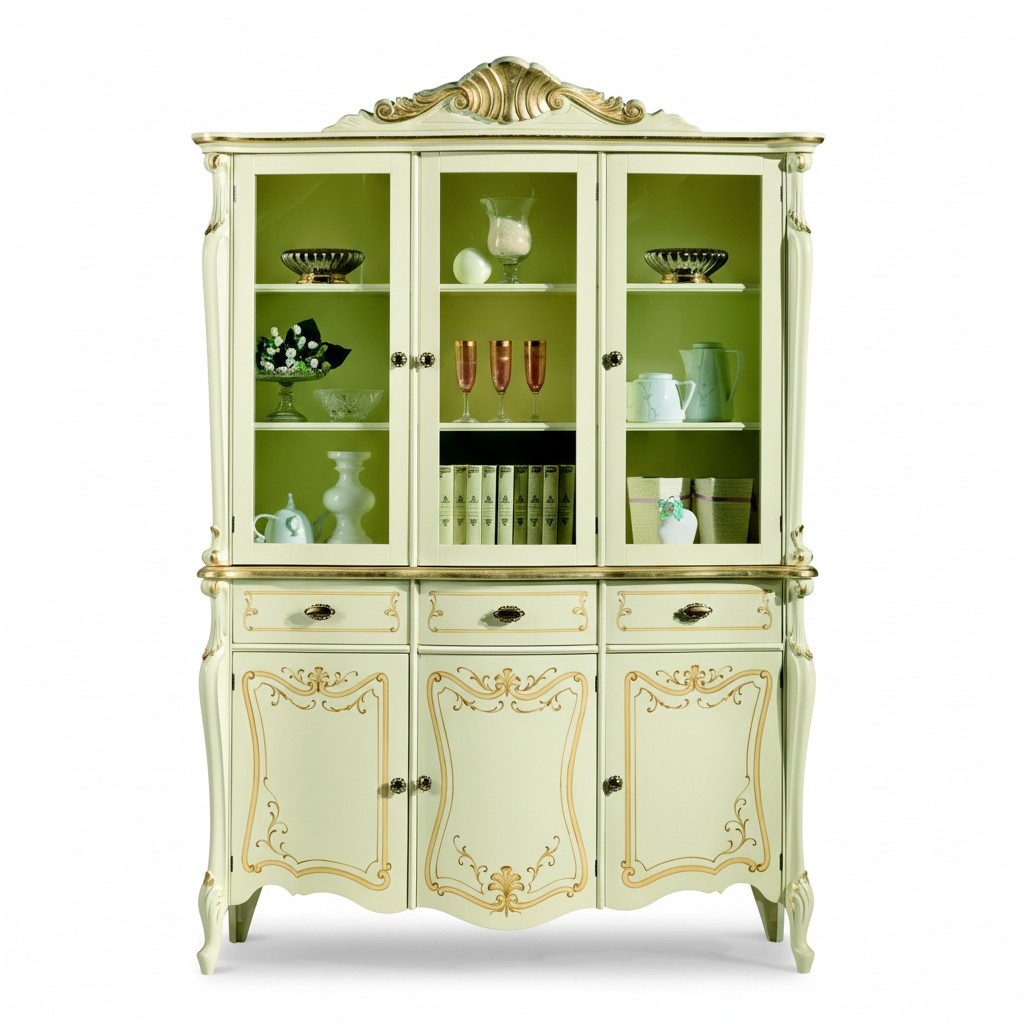 Vitrine Italienische Luxus Stil Wohnzimmer Möbel Schrank Barock Rokoko Stil Holz Neu