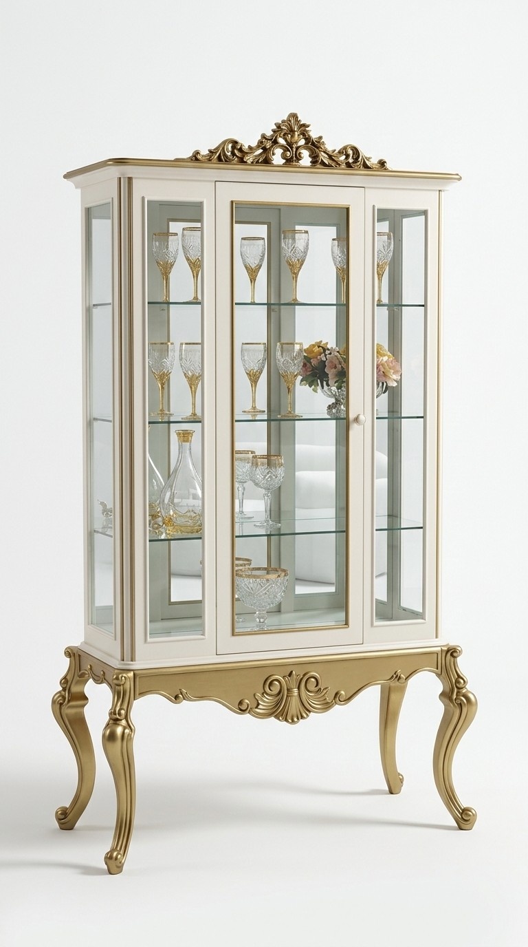 Vitrine Luxus Regal Holz Anrichte Schränke Wohnzimmer Glasschrank Neu