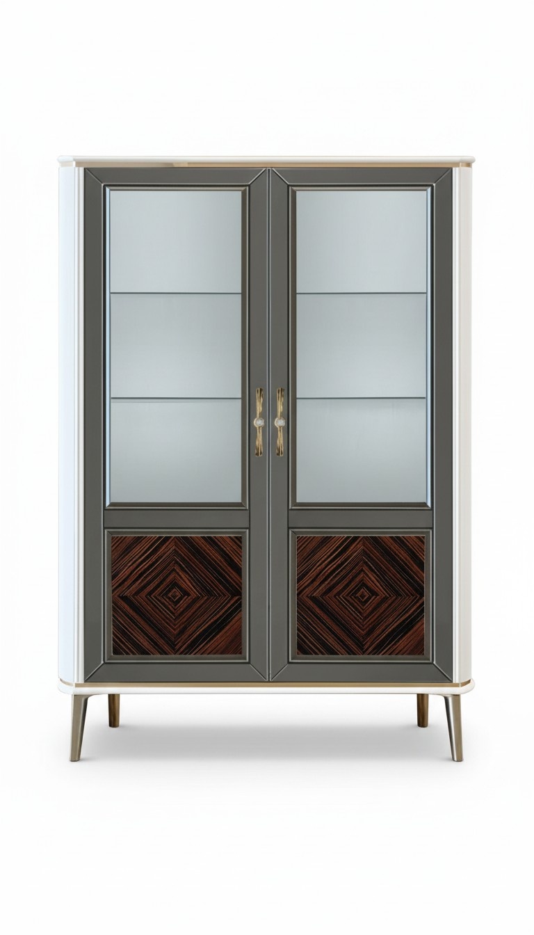 Vitrine Luxus Schrank Weiß Holz Schränke Wohnzimmer Glasschrank Modern Neu
