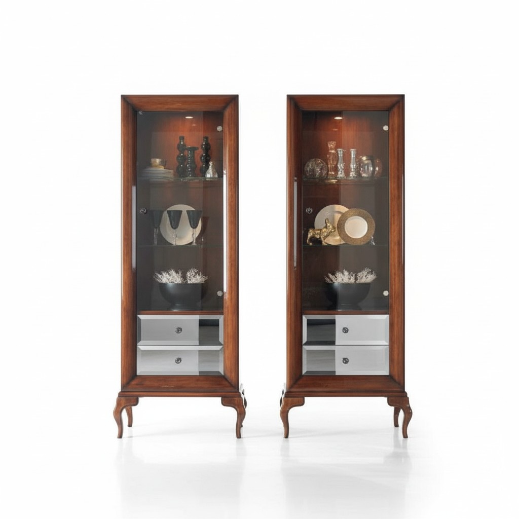 Vitrine Schränke Vitrinen Holz Luxus Wohnzimmer Schrank Braun Möbel