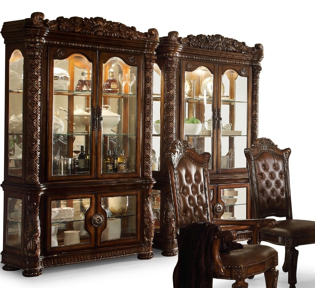 Vitrine Schrank Vitrinen Wohnzimmer Schau Schränke Barock Rokoko Holz Braun neu