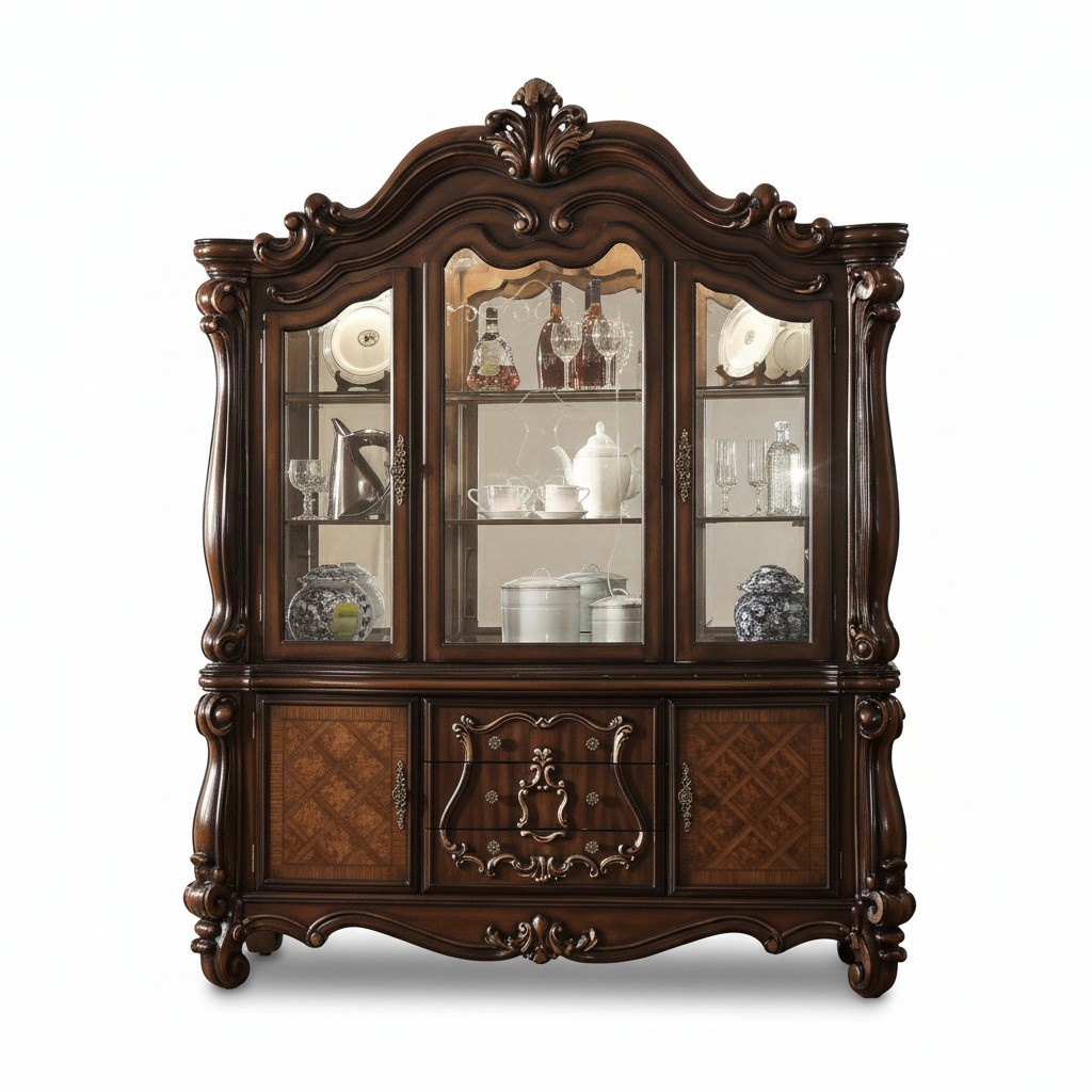 Vitrine Schrank Vitrinen Wohnzimmer Schau Schränke Design Barock Rokoko Holz neu