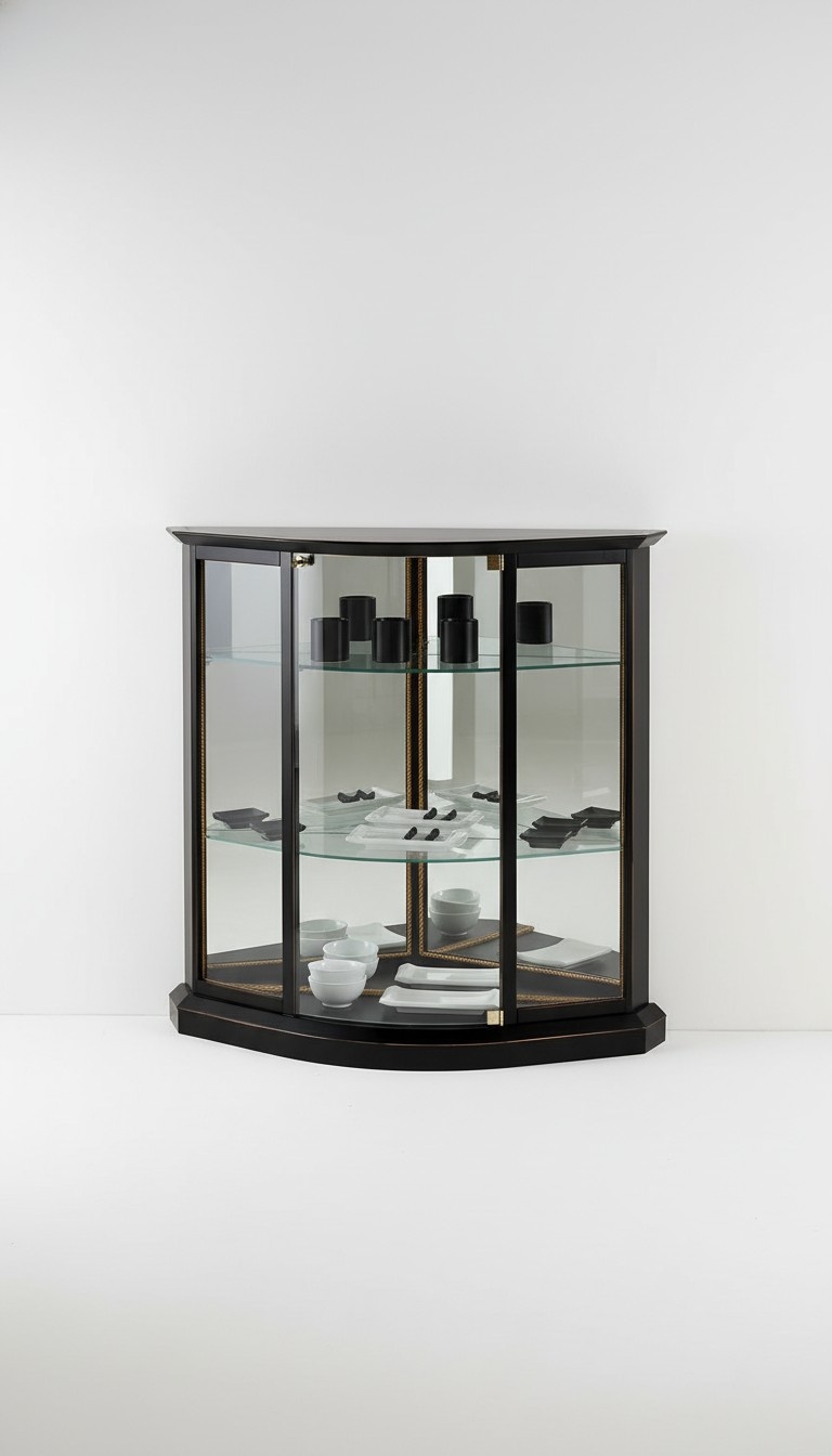 Vitrine Schwarz Glasschrank Design Klassische Schrank Luxus Holz Möbel