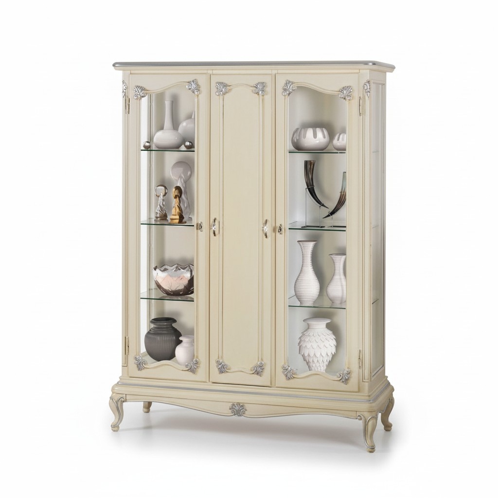 Vitrine Weiß Glasschrank Design Klassische Schrank Luxus Holz Möbel Vitrinen Neu