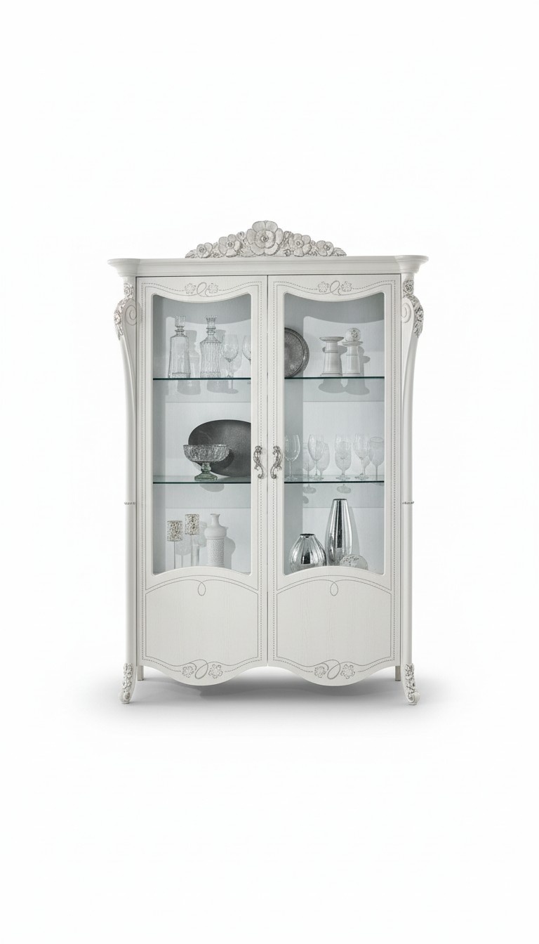 Vitrine Weiß Glasschrank Design Klassische Schrank Luxus Holz Möbel Vitrinen Neu