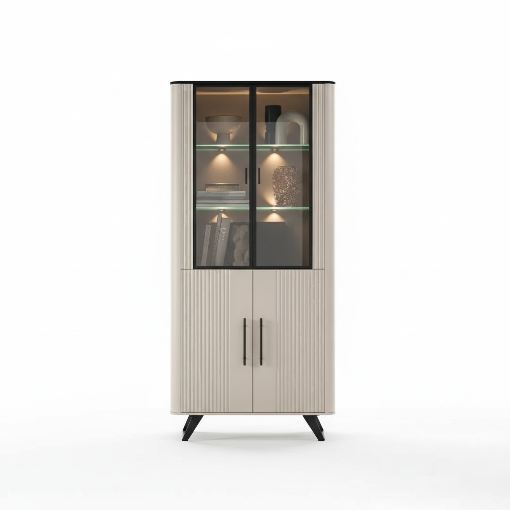 Vitrine Wohnzimmer modern und luxuriös beige Glasschrank Schränke Schrank