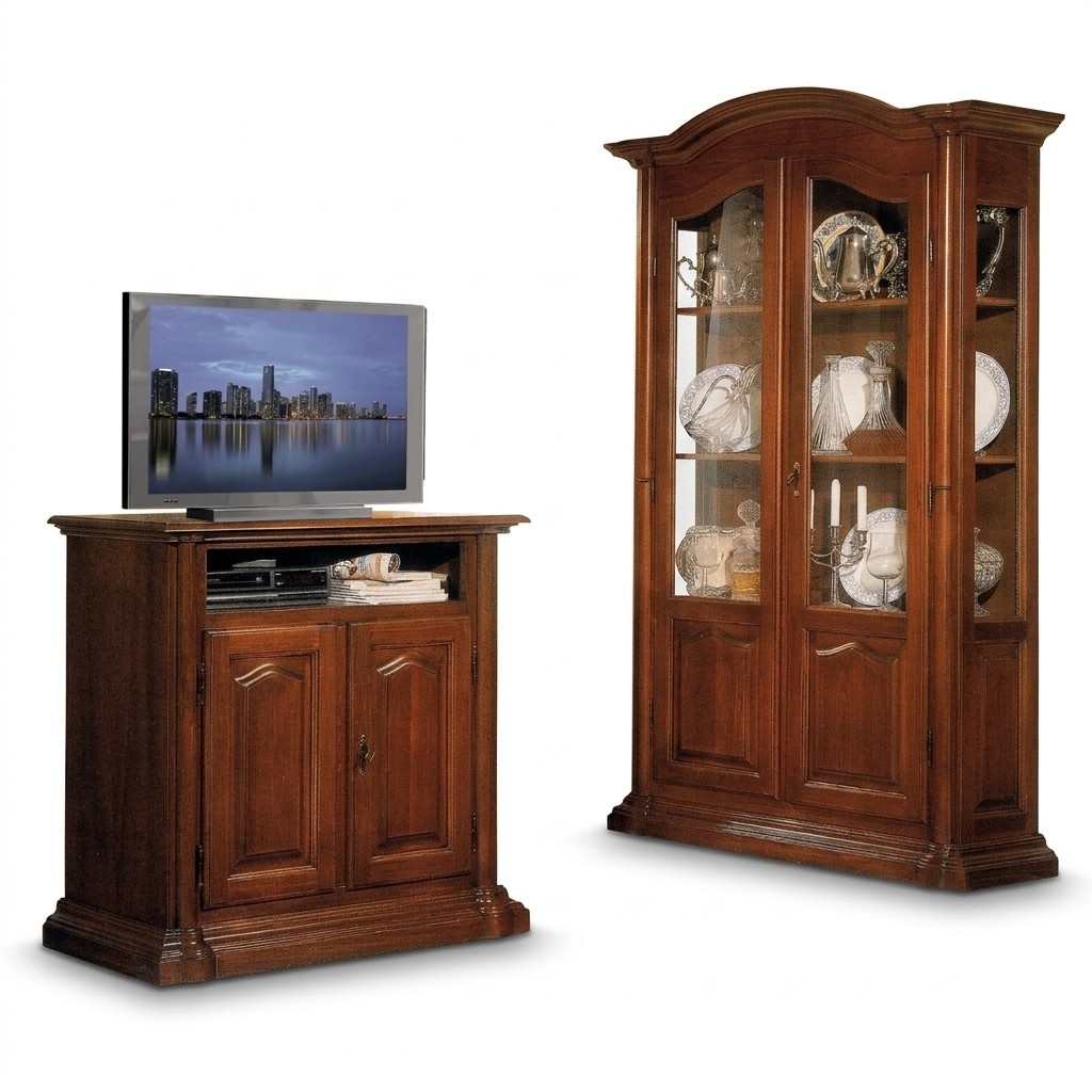 Vitrinen Glas Schrank Echtholz Vitrine Wohnzimmer Möbel Anrichte Massive Holz