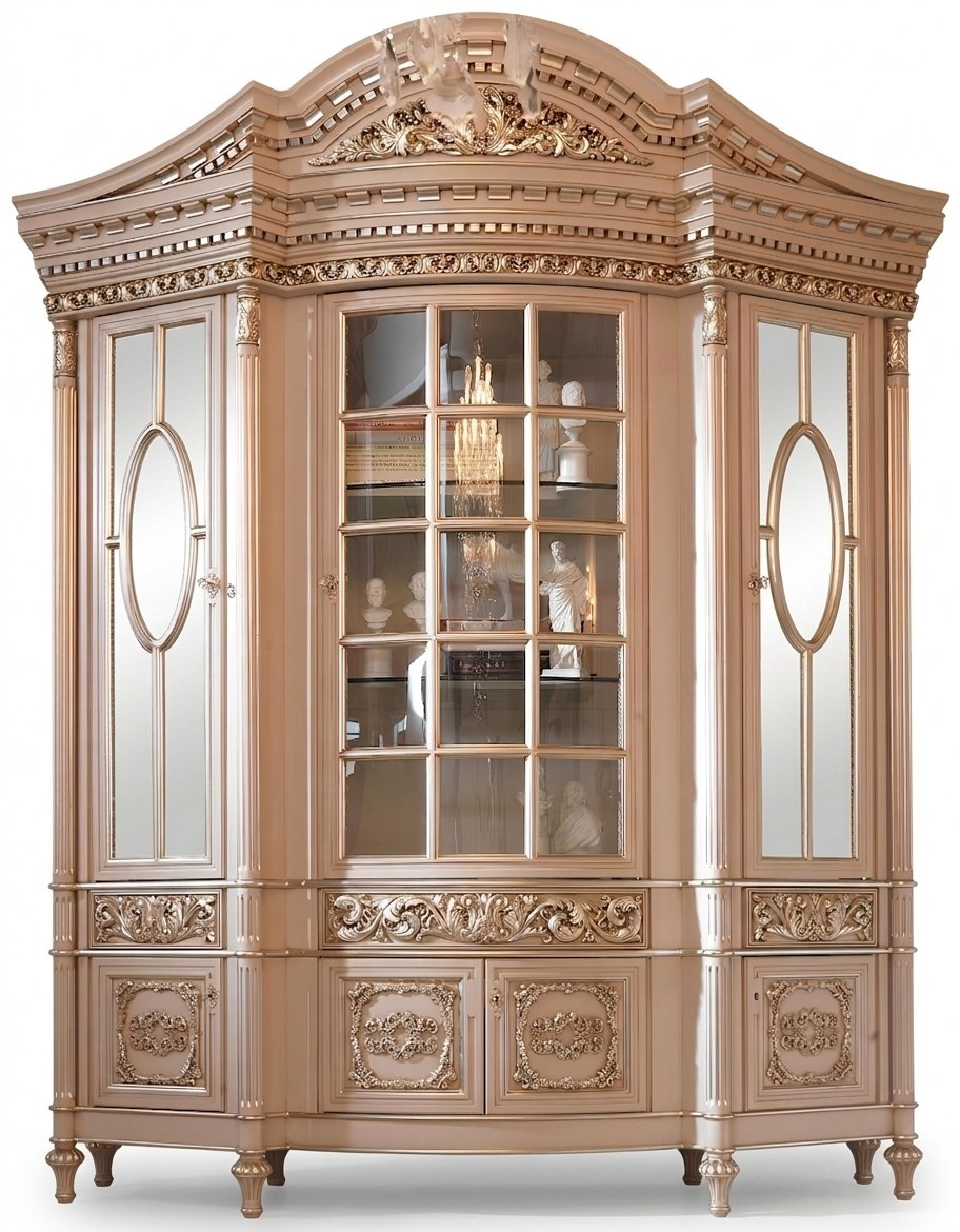 Vitrinen Glas Schrank Echtholz Anrichte Vitrine Wohnzimmer Möbel Massive Holz