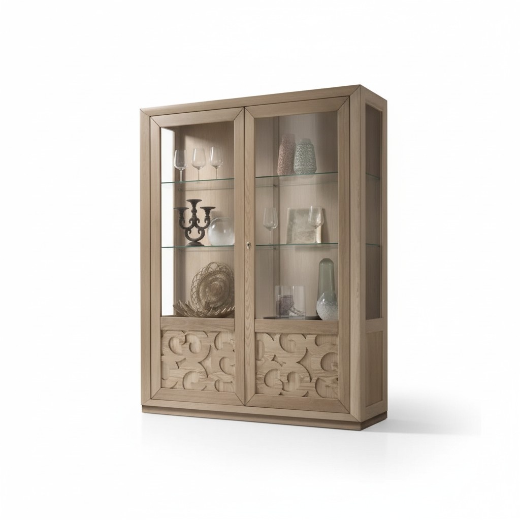 Vitrinen Holz Glas Schrank Braun Vitrine Wohnzimmer Möbel Anrichte Neu