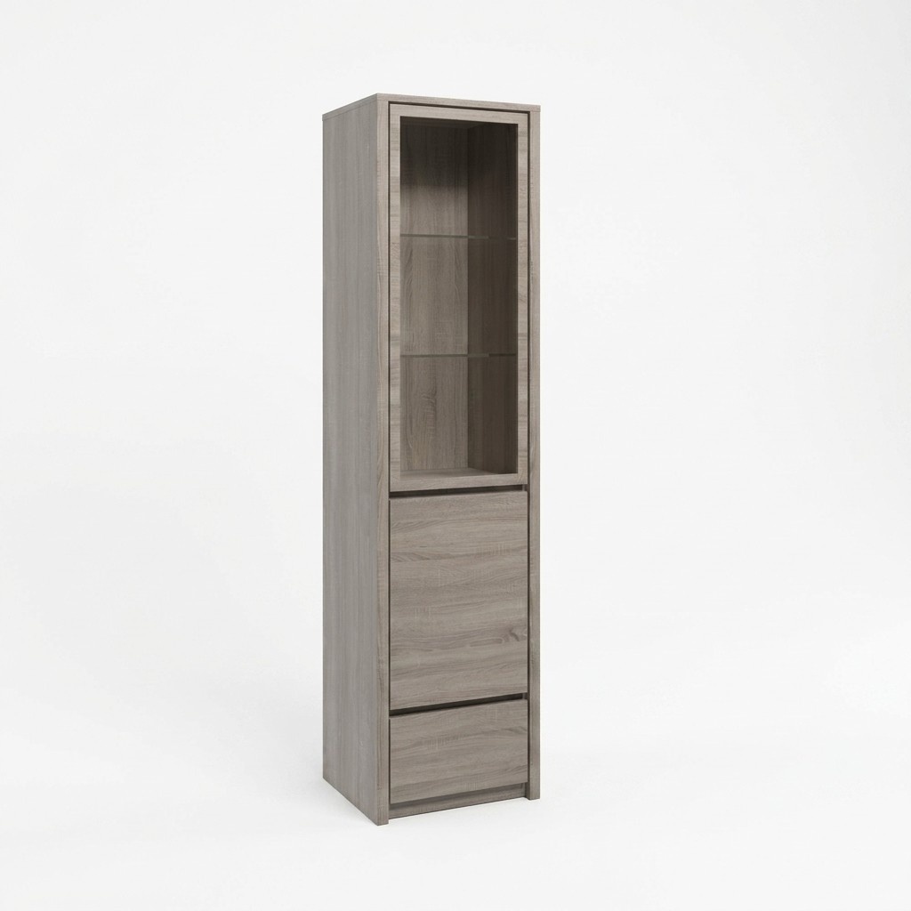 Vitrinenschrank aus Holz in Grau modern eleganter Stil
