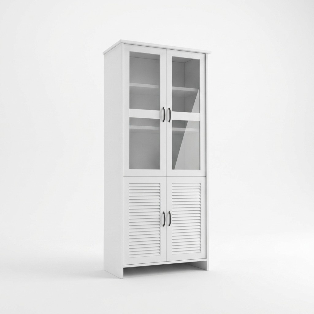 Vitrinenschrank Weiß MDF Glas modern elegant