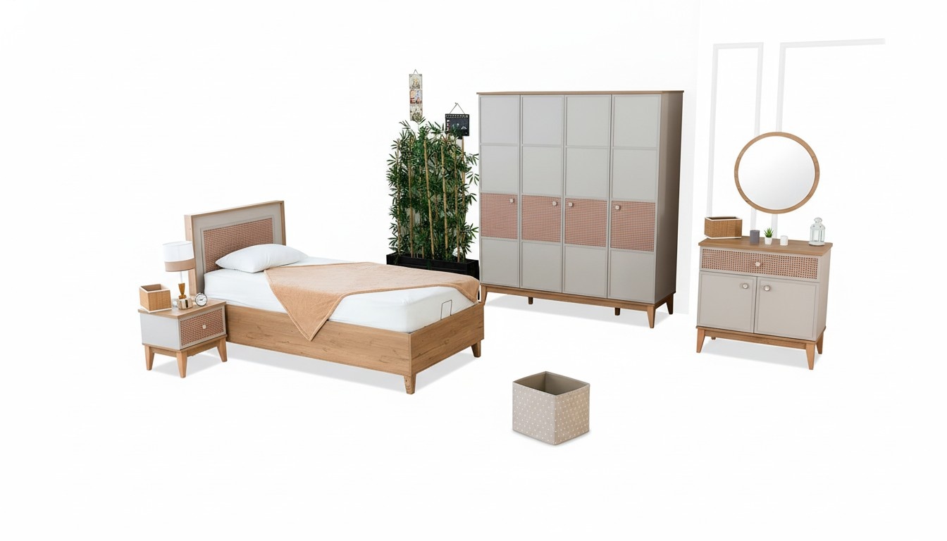 Vollständiges Kinderzimmer Set Designer Kinderbett Kleiderschrank Spiegel