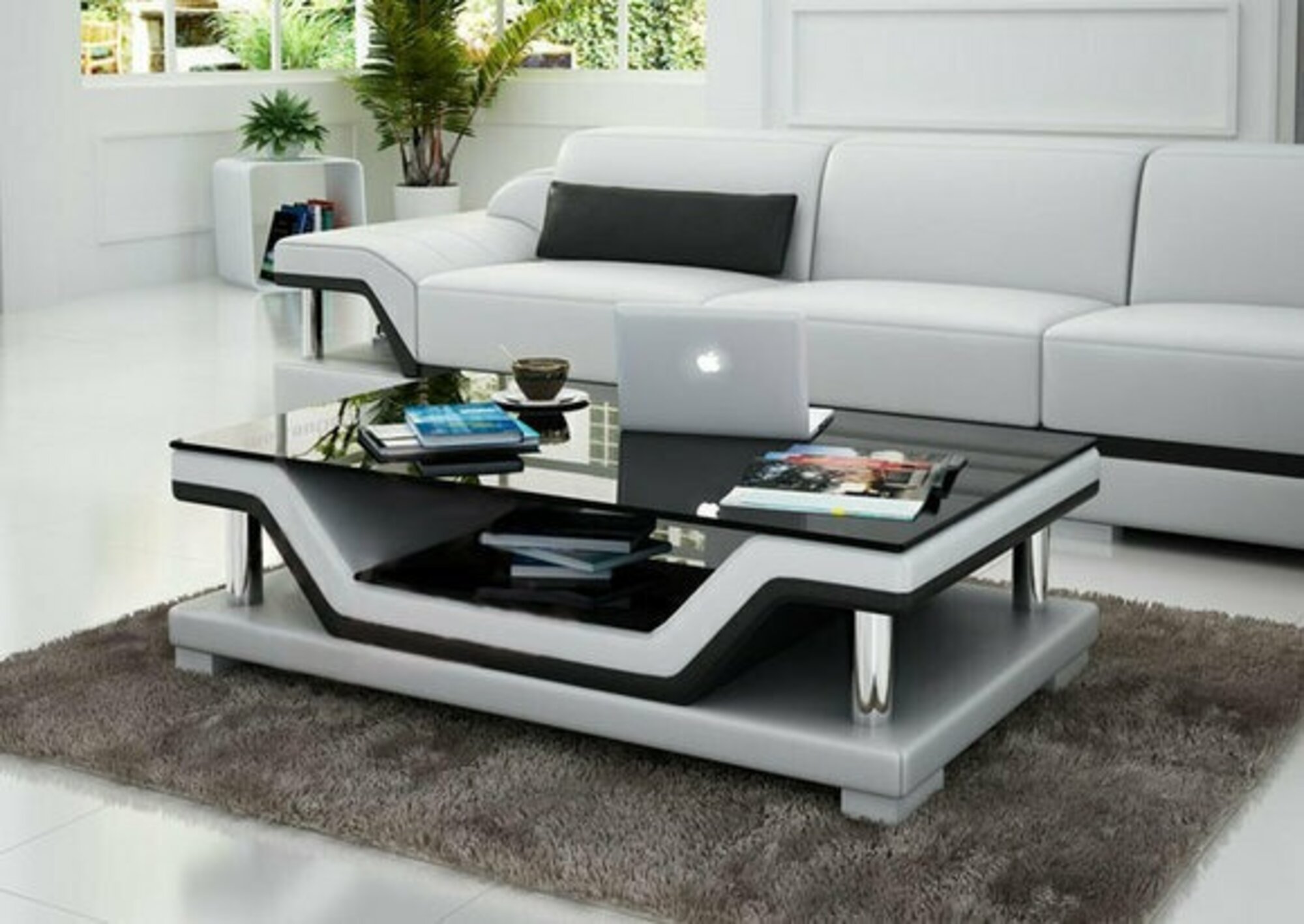 Designer Couchtisch Polster Tisch Leder Glas Moderner Tische Glastische SB3009