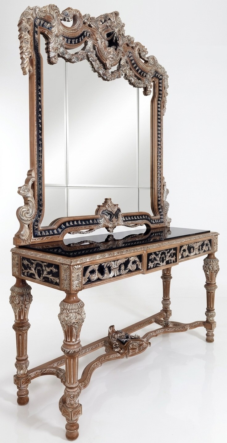 Wandspiegel Landhausstil Konsole Schminktisch mit Spiegel Konsolentisch Braun