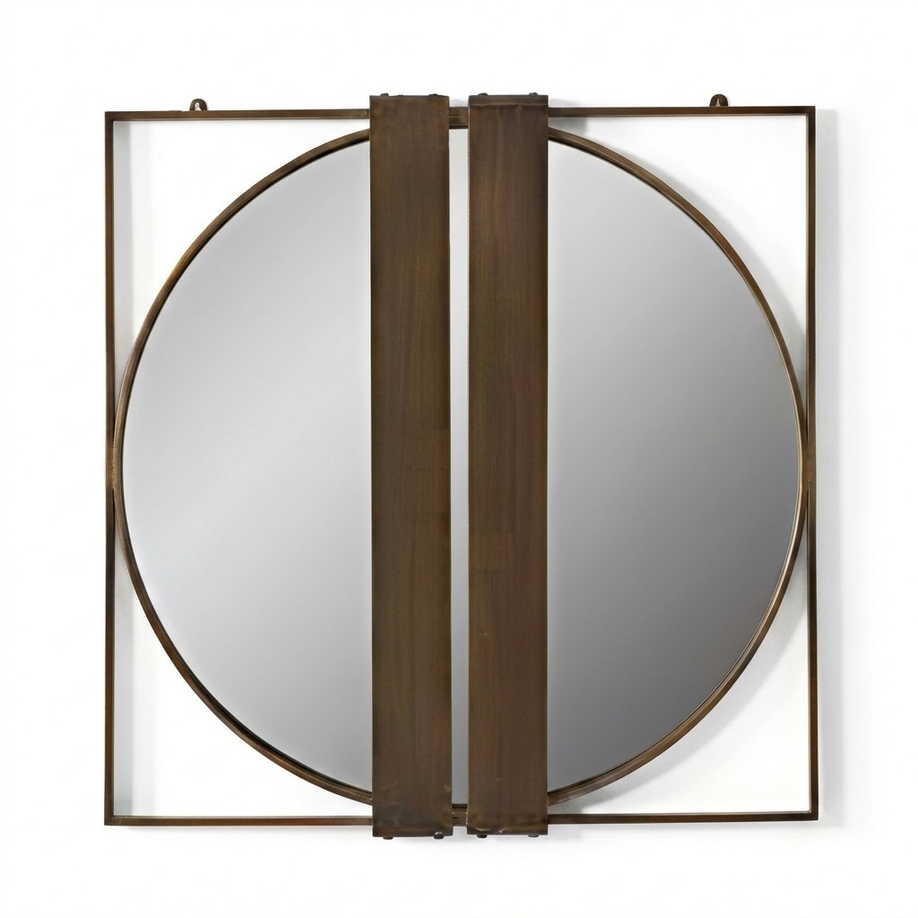 Wandspiegel mit rundem Spiegelglas in quadratischem Rahmen Spiegel