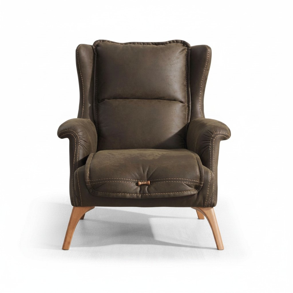 Weicher Ohrensessel Couch Sessel Einsitzer Möbel Sofa Wildleder Optik Schwarz