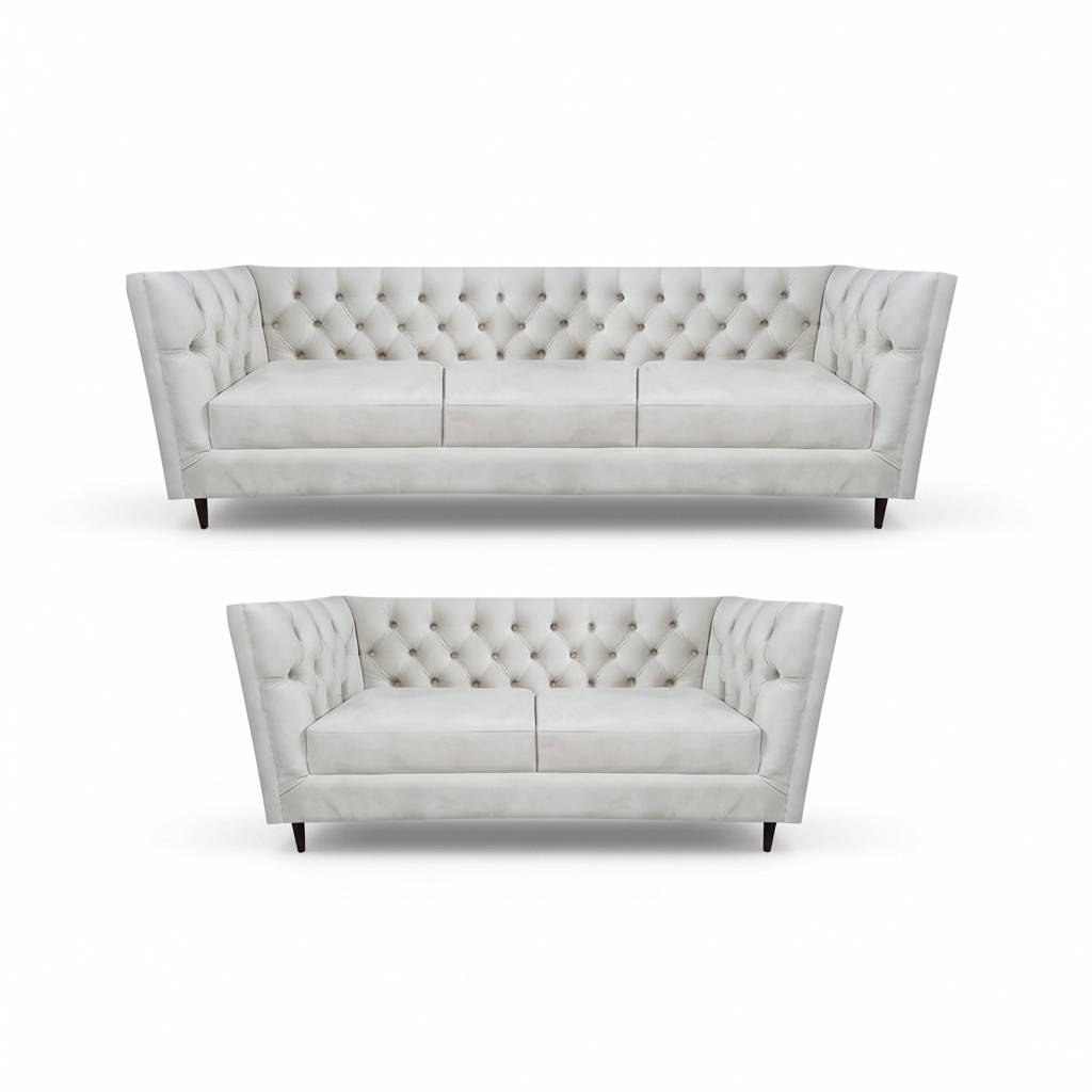 Weiß 2x Sofas Komplett Sofagarnitur Wohnzimmer Leder Polstermöbel Chesterfield