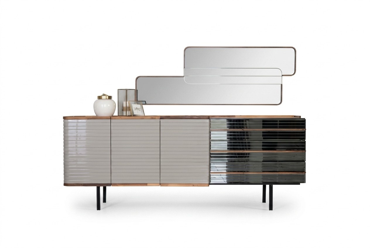 Weiß Anrichte Sideboard mit Spiegel Kommode Schrank Holz Esszimmer