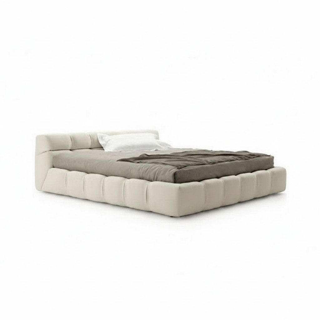 Weiß beige Bett Schlafzimmer Betten Doppelbetten Schlafbetten Textil