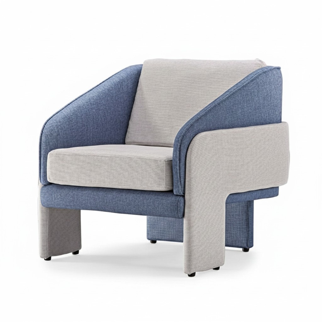 Weiß-Blauer Einsitzer Polster Relaxsessel Designer Wohnzimmer Lehnsessel