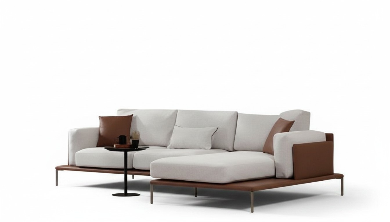 Weiß-Braunes Ecksofa Designer L-Form Couch Moderne Wohnzimmer Sitzmöbel