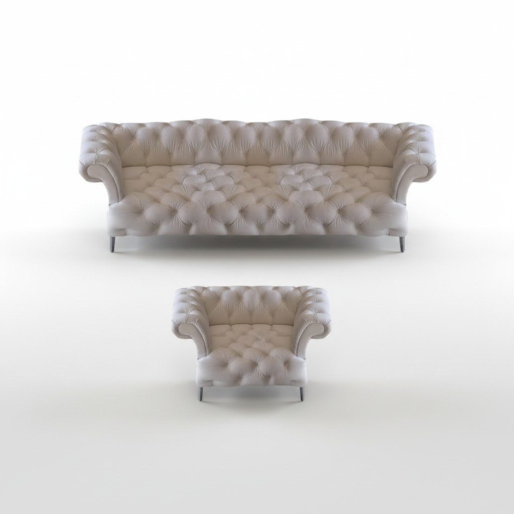 Weiß Sofagarnitur Wohnzimmer Chesterfield Sofa Dreisitze Couch Sessel Neu