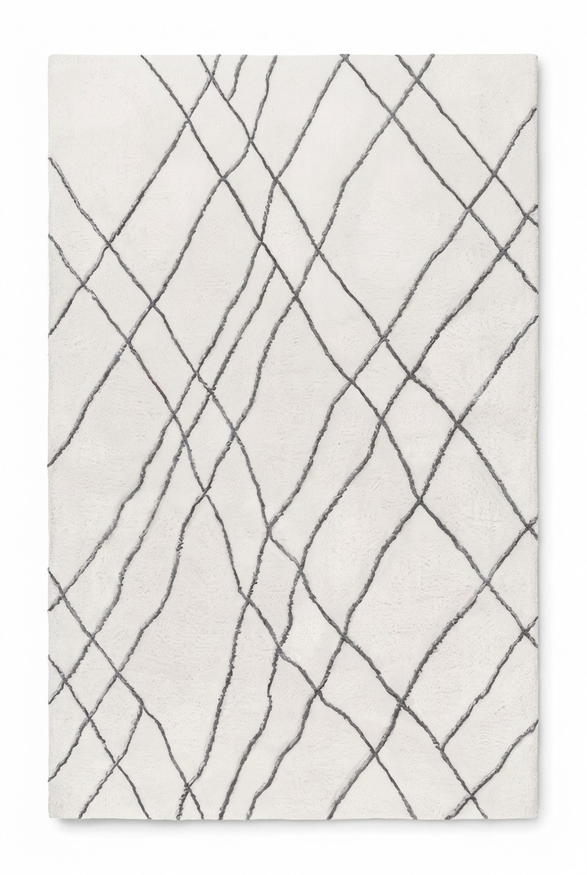 Weiß Teppich Wohnzimmerteppich Kunstteppich Kurzflor Blau Linien Muster