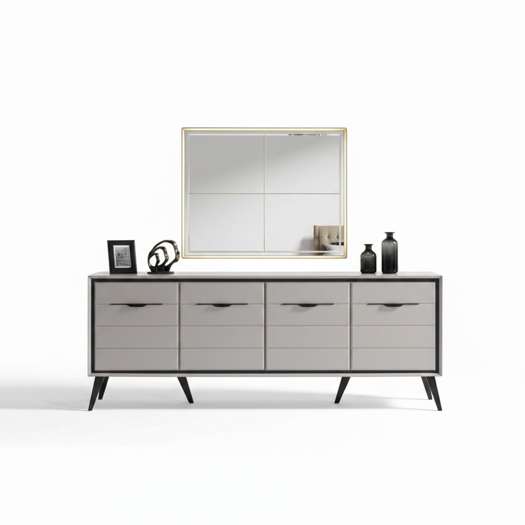 Weiße 4-türige Esszimmer Kommode Designer Anrichte Luxus Glas Spiegel
