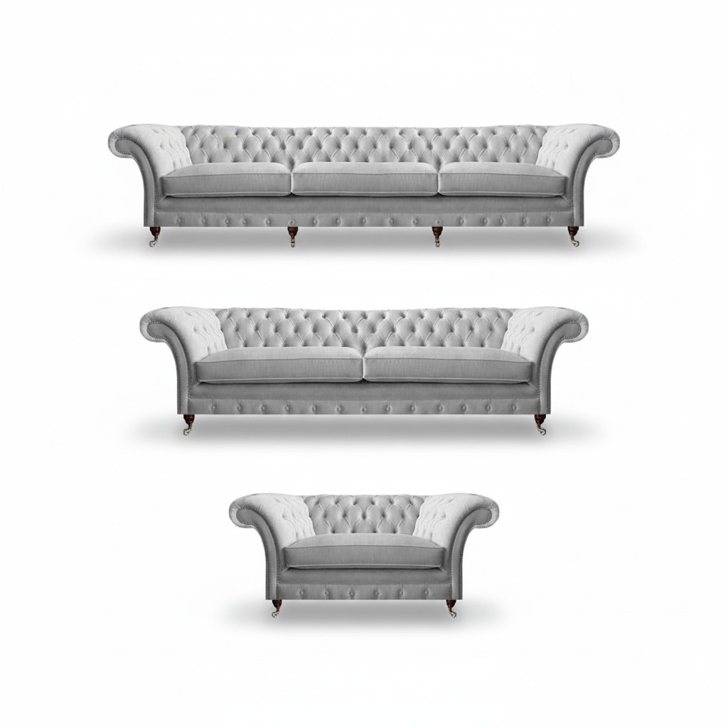 Weiße Chesterfield Couchen Designer Dreisitzer Luxus 2-Sitzer Sessel