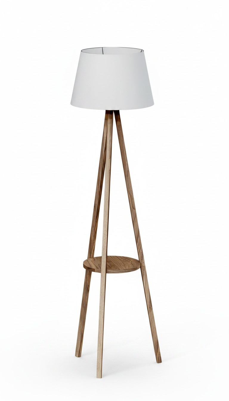 Weiße Holz Stehlampe mit Regal modern und stilvoll