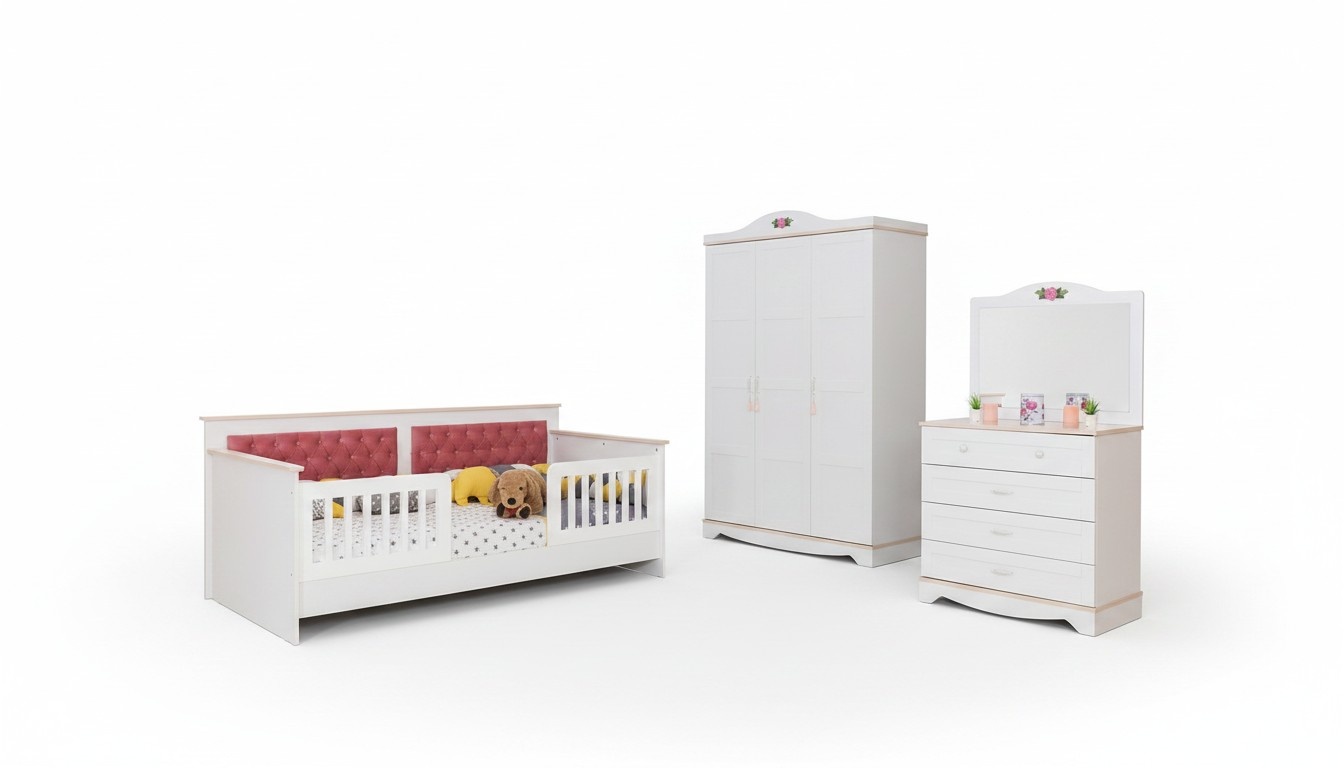 Weiße Kinderzimmer Möbel Schlafzimmer Garnitur Bett Schrank Kommode