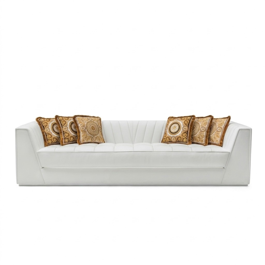 Weiße Luxus Couch Medusa mit goldenen Köpfen Sofa Dreisitzer Couchen Leder