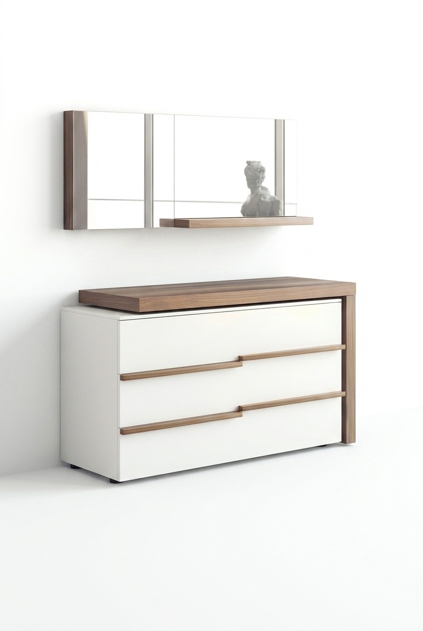 Weiße Luxus Kommode Mit Spiegel Modernes Walnuss Natur Design Neu