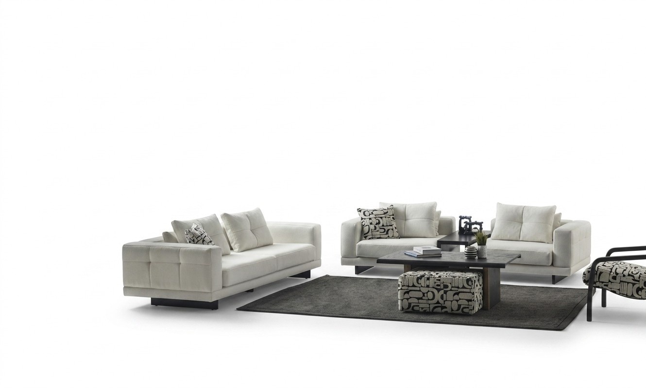 Weiße Textil-Polster-Sofasatz aus Holz für modernes Wohnzimmer