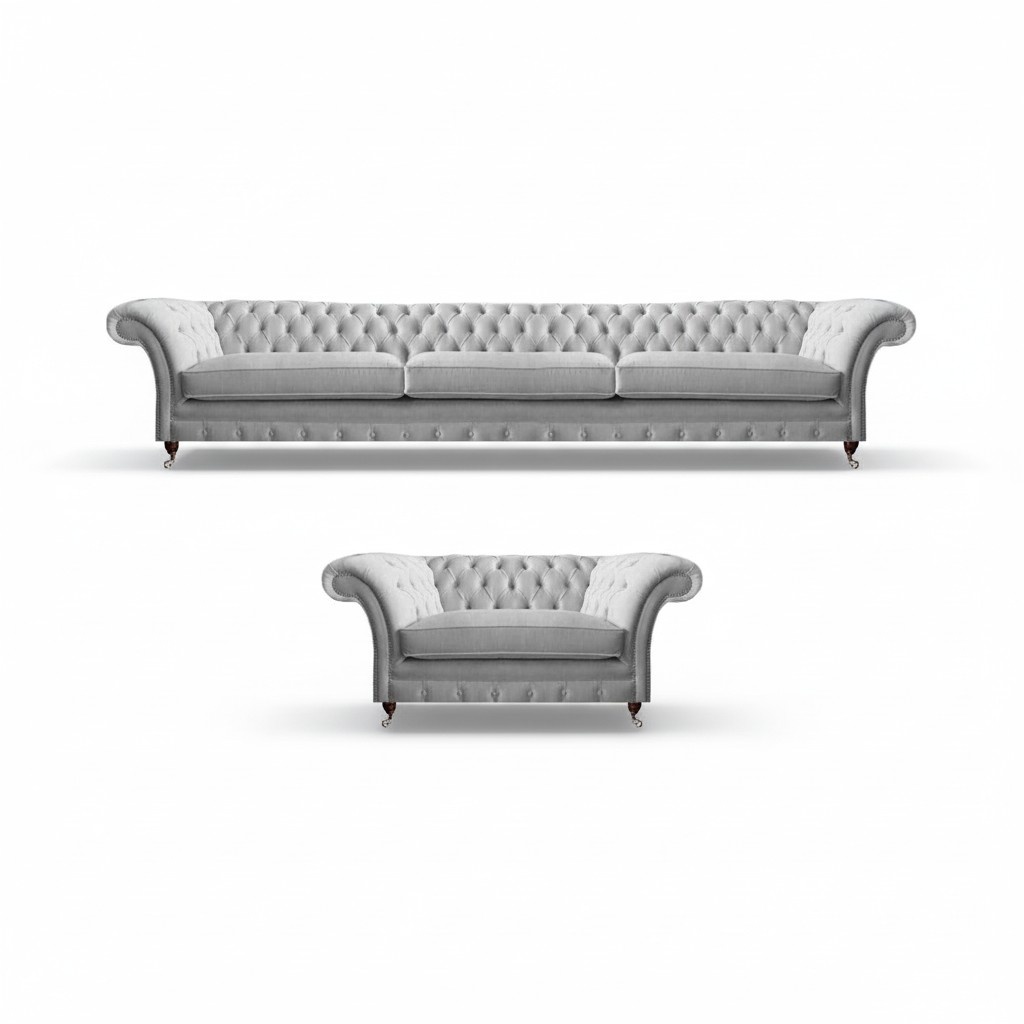 Weißer Chesterfield Dreisitzer Luxuriöser Wohnzimmer Polstersessel 2tlg