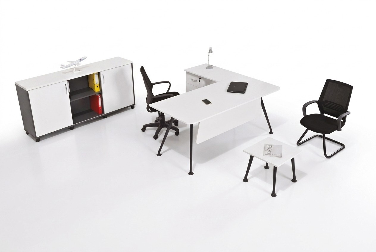 Weißer Eckschreibtisch Arbeitszimmermöbel Büroschrank Couchtisch Tisch 3tlg