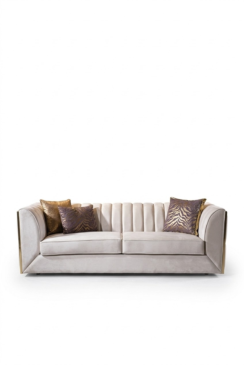 Weißer Edelstahl Dreisitzer Textilmöbel Wohnzimmer Couch Polstermöbel