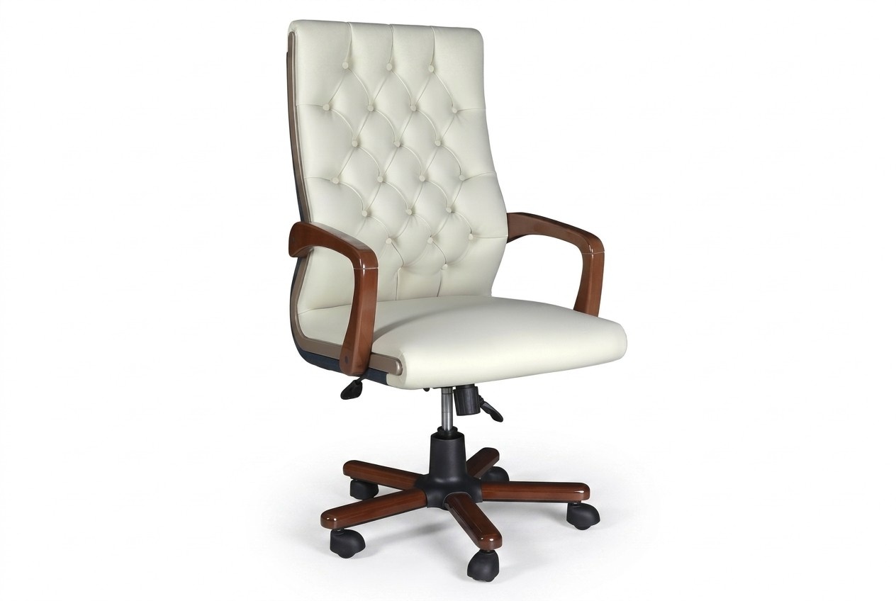 Weißer ergonomischer Bürostuhl aus Holz und Textil mit modernem Design