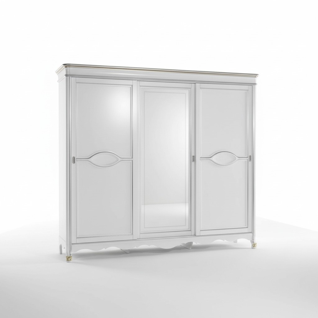 Weißer Klassischer Kleiderschrank Spiegeltür Schlafzimmer Möbel Design