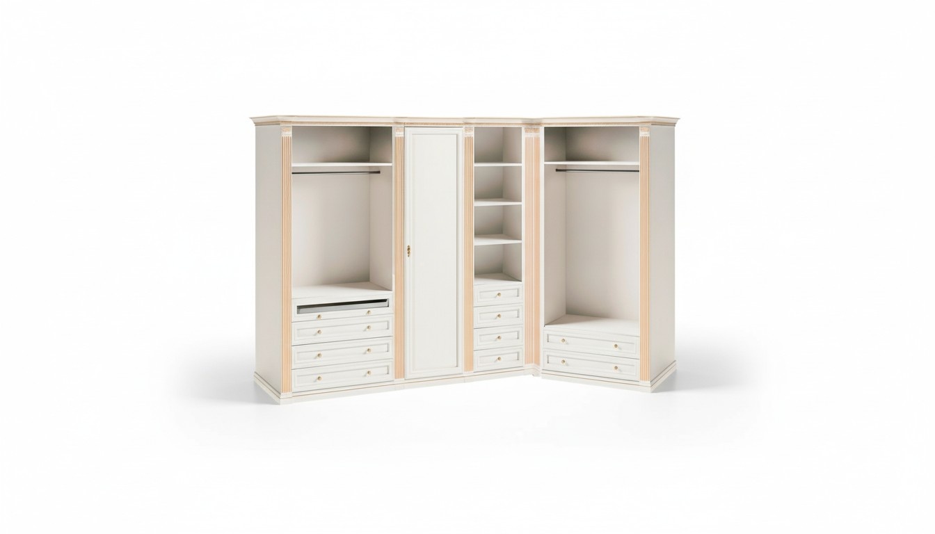 Weißes Eck-Kleiderschränke Massivholz L-Form Modernes Luxusmöbel Schrank