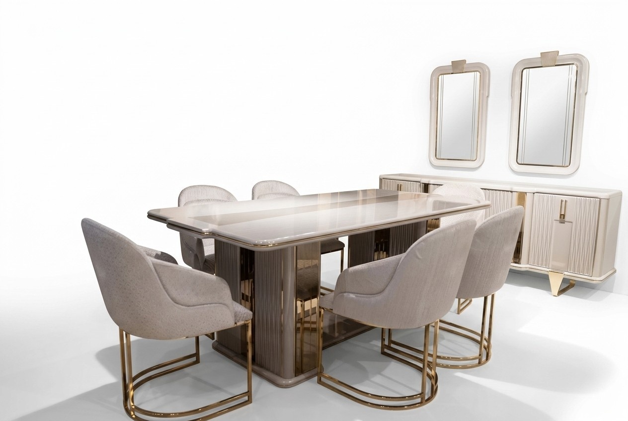 Weißes Esstisch- und Stuhl-Set aus Holz modern und elegant