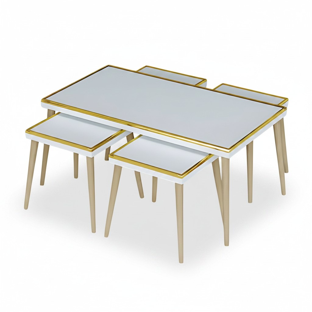 Weißes Wohnzimmer-Set aus Holz und Edelstahl im modernen Design