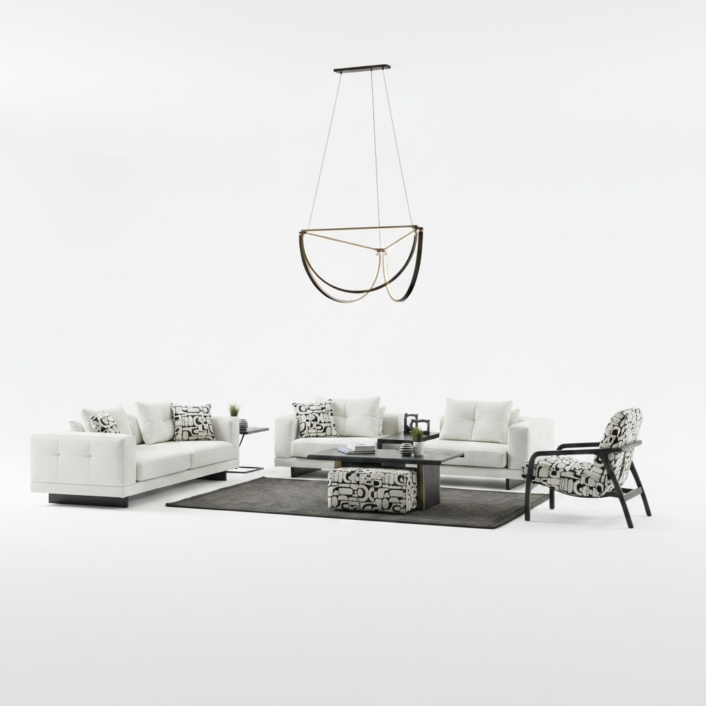 Weißes Wohnzimmer Set mit Sofa und Sessel aus Holz modern und elegant