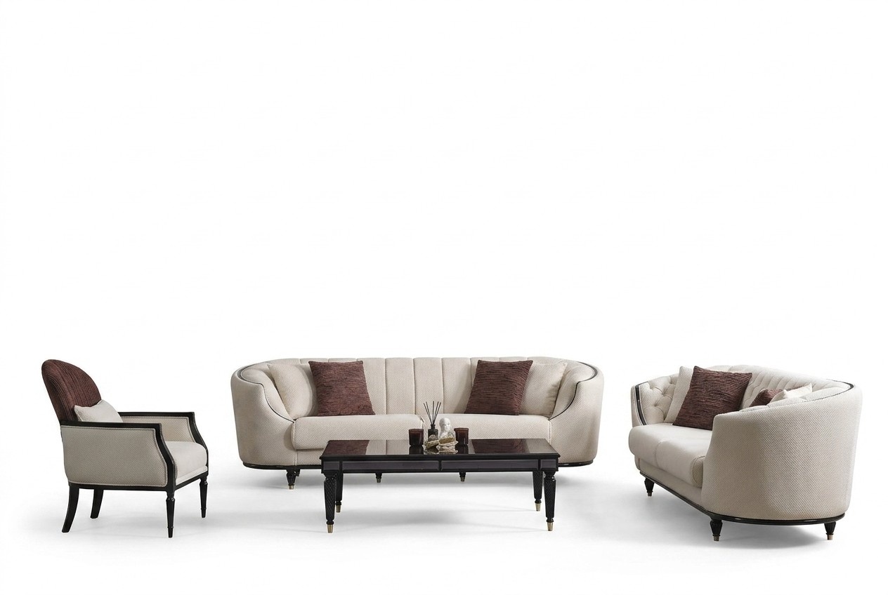 Weißes Wohnzimmer Set Sofagarnitur 3+3+1 Couchtisch Beistelltisch 5tlg