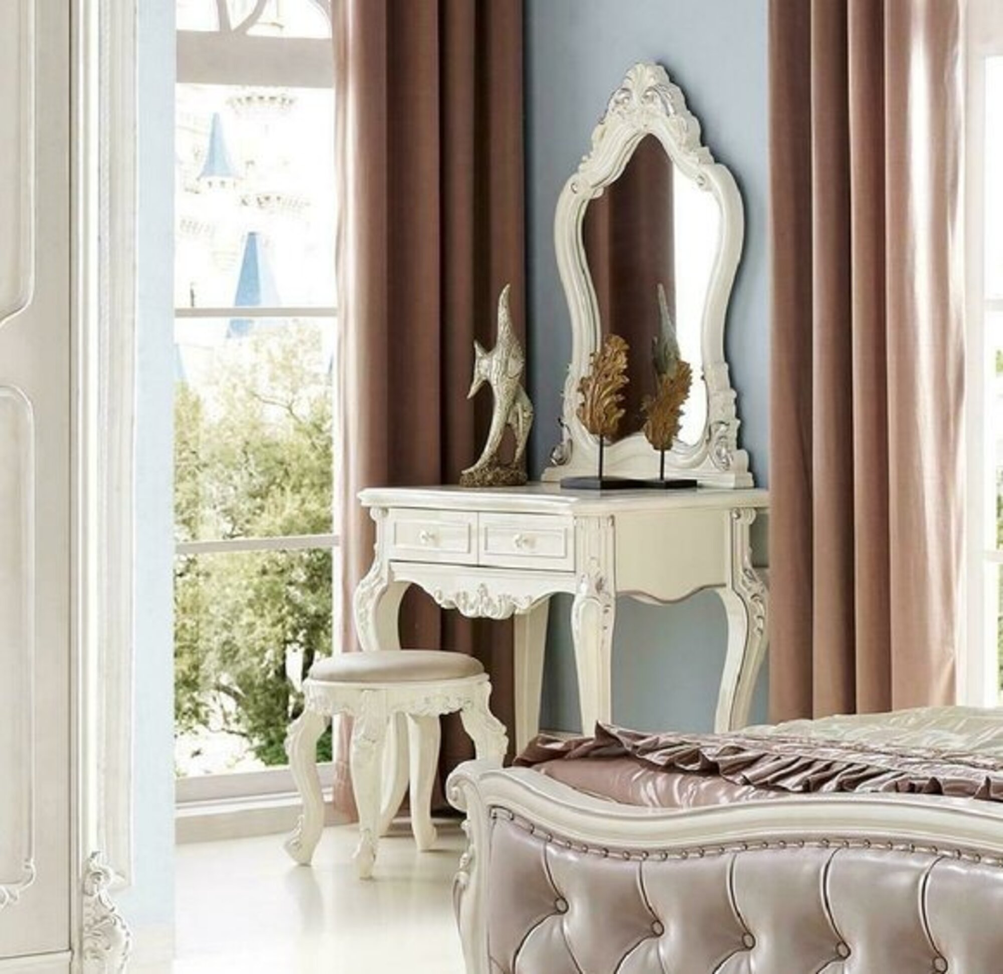 Schminktisch Spiegel Luxus Konsole Hocker Kommode Barock Schlafzimmer Rokoko Neu