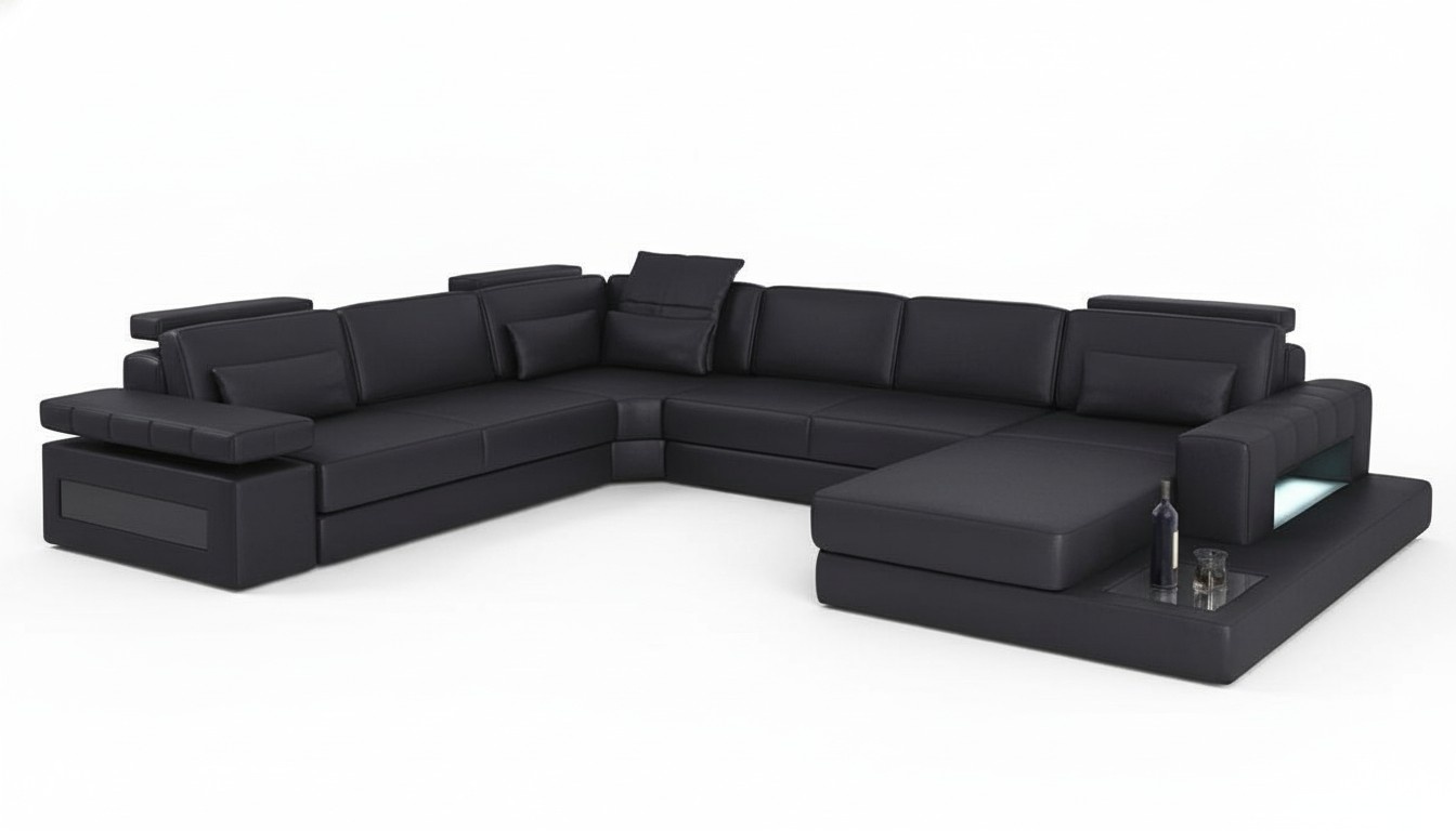 Wohnlandschaft Bettfunktion Leder Ecksofa U-Form Sofa Couch Textil Sofas Design